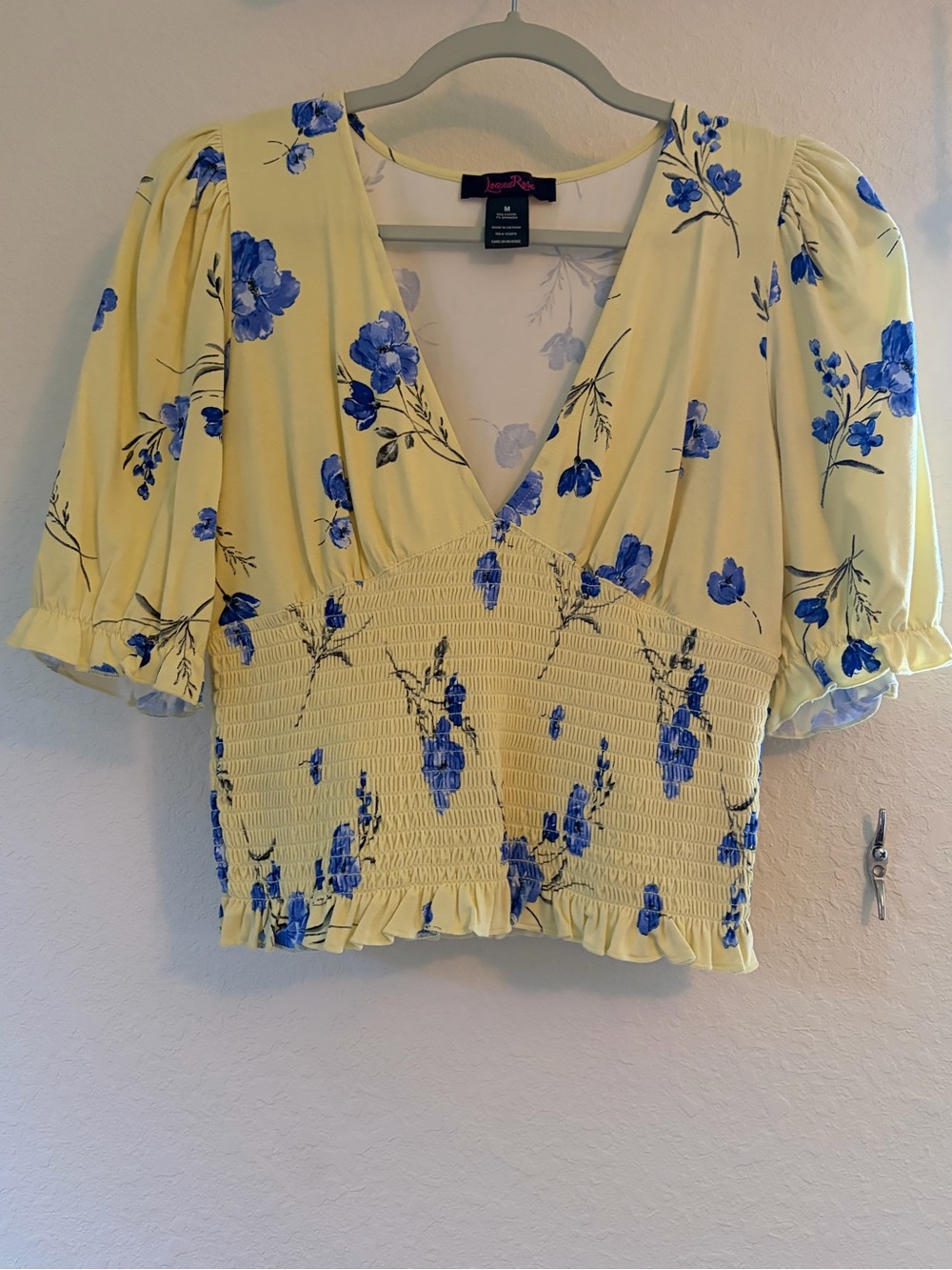 Yellow Floral Smocked V-Neck Top